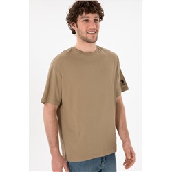 Erkek Oversize Fit Bisiklet Yaka Haki Tişört