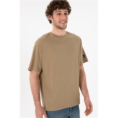 Erkek Oversize Fit Bisiklet Yaka Haki Tişört