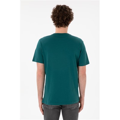 Erkek Regular Fit Bisiklet Yaka Koyu Yeşil Basic Tişört