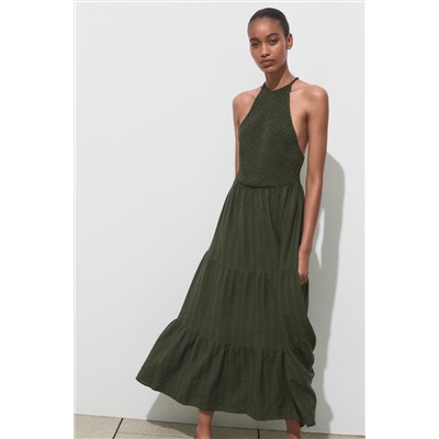 BEADED STRAP HALTER DRESS