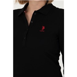 Kadın Siyah Basic Polo Yaka Sweatshirt