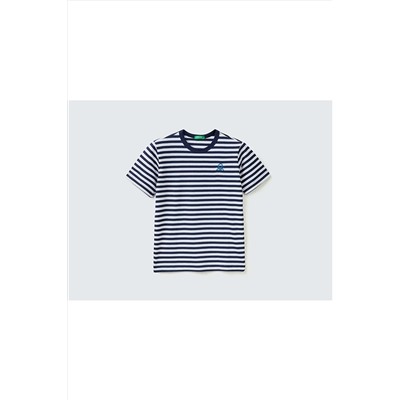United Colors of Benetton Erkek Çocuk Mix Logolu Çizgili T-shirt 223P30YFC10AE-905