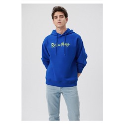 MaviRick and Morty Baskılı Kapüşonlu Mavi Sweatshirt 0611660-70896