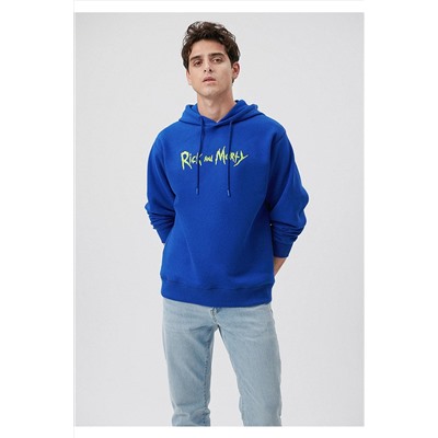 MaviRick and Morty Baskılı Kapüşonlu Mavi Sweatshirt 0611660-70896