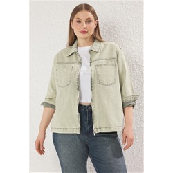 Trendyol Curve Yeşil Önü Fermuarlı Denim Büyük Beden Ceket TBBSS25AG00006