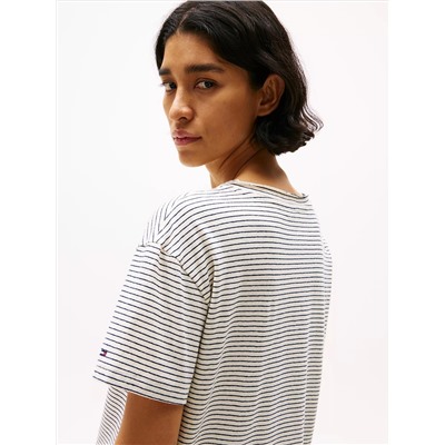 Linen-Blend Stripe V-Neck Top