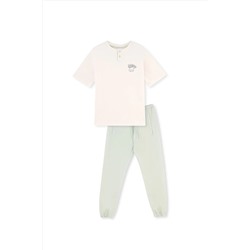 Dagi Ekru Kısa Kollu Baskı Detaylı Örme Pijama Takımı 23WB18335TA_316