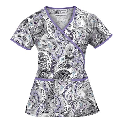UA Charming Swirls Granite Mock Wrap Print Scrub Top