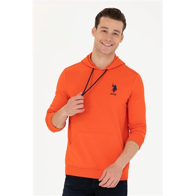 Erkek Oranj Kapüşonlu Basic Sweatshirt