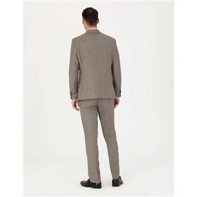 %100 Yün Bej Slim Fit Takım Elbise