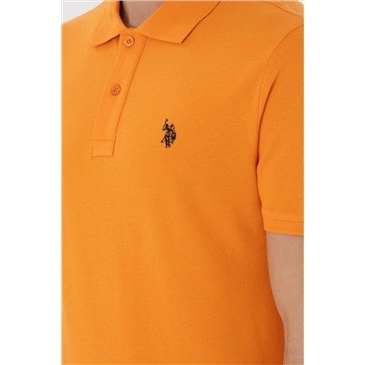 Erkek Slim Fit Polo Yaka Turuncu Basic Tişört