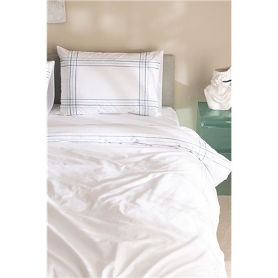 Holly King Size %100 Pamuk Nevresim Takımı - Beyaz/Turkuaz