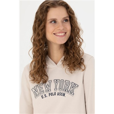 Kadın Krem Kapüşonlu Sweatshirt
