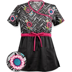 UA Chevron Flower Black Print Scrub Top