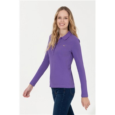 Kadın Violet Basic Polo Yaka Sweatshirt