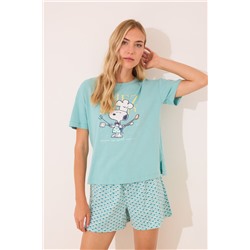Pijama corto 100% algodón Snoopy verde