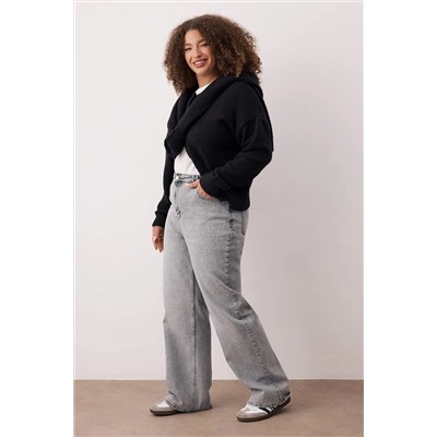 Gri Yüksek Bel Geniş Paça Büyük Beden Wide Leg Jeans TBBAW23CJ00020