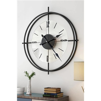 AGA KONSEPT Siyah Deluxe Şeffaf Cam İskandinav 60 cm Modern Duvar Saati AGA001031003