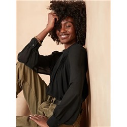 Pleated Mock-Neck Blouse