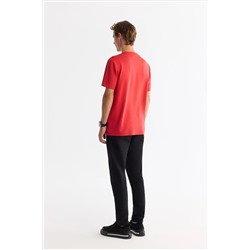 Kırmızı Bisiklet Yaka Elastan İnterlok T-Shirt