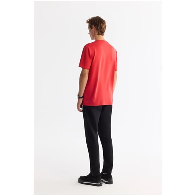 Kırmızı Bisiklet Yaka Elastan İnterlok T-Shirt