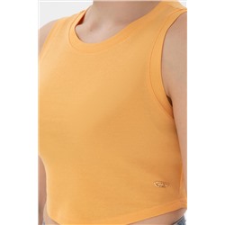 Kadın Turuncu Kolsuz Bisiklet Yaka Crop Basic Tişört