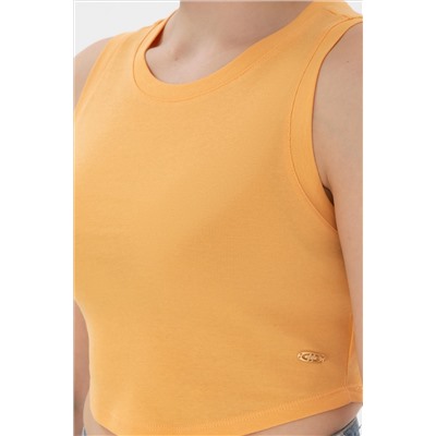 Kadın Turuncu Kolsuz Bisiklet Yaka Crop Basic Tişört