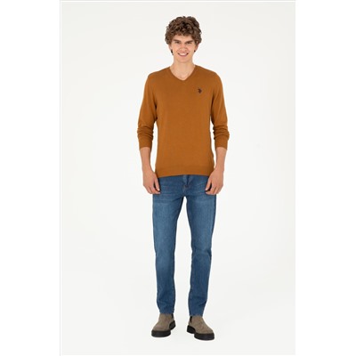 Erkek Slim Fit V Yaka Coconut Basic Kazak