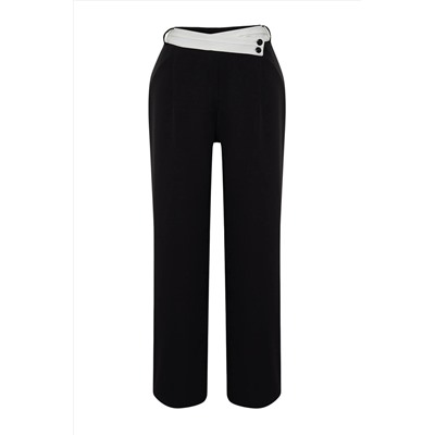 Siyah Yüksek Bel Wideleg Dokuma Pantolon TBBSS24AR00016