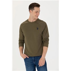 Erkek Haki Bisiklet Yaka Basic Sweatshirt