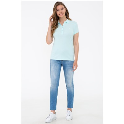 Kadın Su Yeşili Basic Polo Yaka Tişört