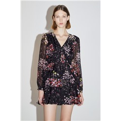 Vestido evasé Negro y rosa