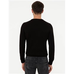 Siyah Slim Fit Bisiklet Yaka Basic Triko Kazak