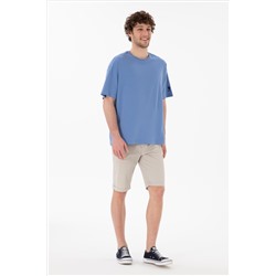 Erkek Oversize Fit Bisiklet Yaka Koyu Mavi Tişört