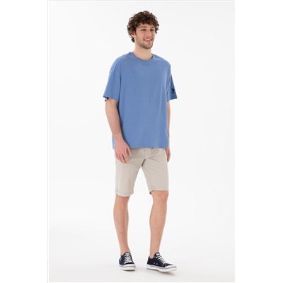 Erkek Oversize Fit Bisiklet Yaka Koyu Mavi Tişört
