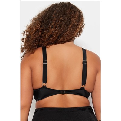 Siyah Derin V Büzgülü Büyük Beden Bikini Üstü TBBSS23CT00011