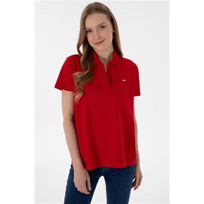 Kadın Kırmızı Basic Polo Yaka Tişört