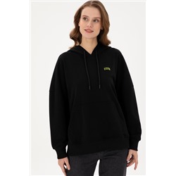 Kadın Siyah Kapüşonlu Basic Sweatshirt