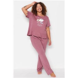 Trendyol Curve Bordo Baskılı Kısa Kollu Örme Pijama Takımı TBBSS23AI00008