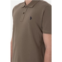 Erkek Slim Fit Polo Yaka Vizon Basic Tişört
