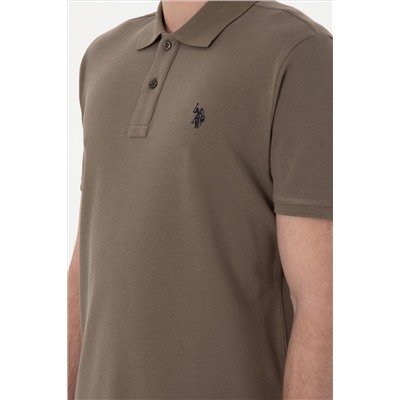 Erkek Slim Fit Polo Yaka Vizon Basic Tişört