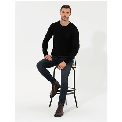 Siyah Slim Fit Bisiklet Yaka Basic Triko Kazak