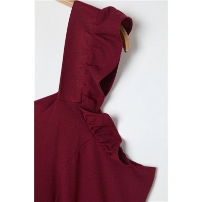 Bordo Cut Out Detaylı Askılı Dokuma Elbise TBBSS23AH00026