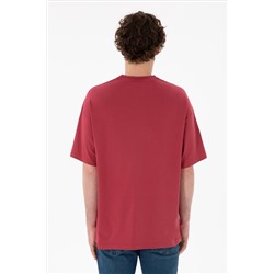 Erkek Oversize Fit Bisiklet Yaka Vişne Tişört