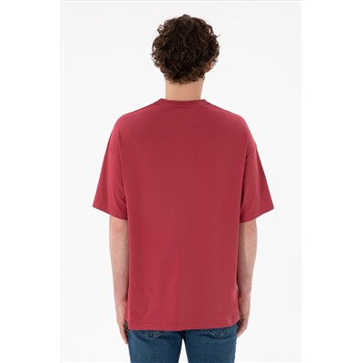 Erkek Oversize Fit Bisiklet Yaka Vişne Tişört