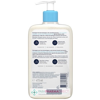 Cerave SA Gel Nettoyant Anti-Rugosités - Peaux Sèches, Rugueuses & Squameuses 473ml