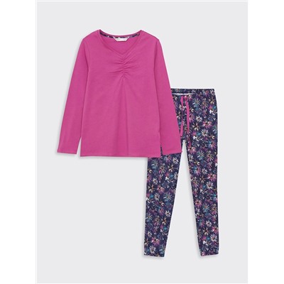 LC Waikiki V Yaka Desenli Uzun Kollu Kadın Pijama Takımı, LCW DREAM                                            
                                            V Yaka Desenli Uzun Kollu Kadın Pijama Takımı
