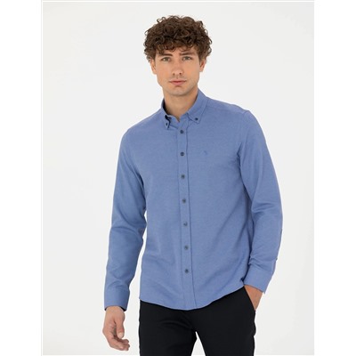 Lacivert Slim Fit Uzun Kollu Gömlek