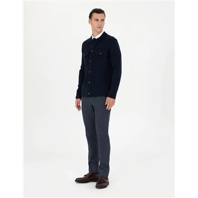 Lacivert Ekstra Slim Fit Çizgili Kumaş Pantolon