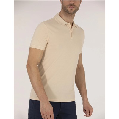 Bej Slim Fit Polo Yaka Basic Tişört